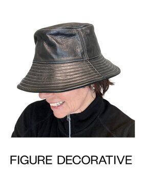 Rare Vintage 100% Leather Bucket Hat Black Sz Med NWT